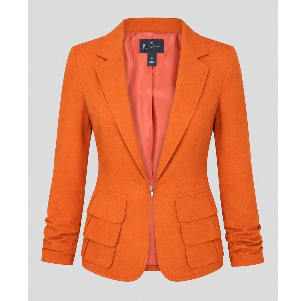 INC International Concepts Womens Small Burnt Orange Ruffle Peplum Blazer Jacket